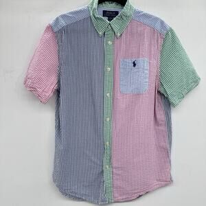 Polo Ralph Lauren Boys Mismatched Seersucker Button Up Shirt Sz L 14-16 Multi